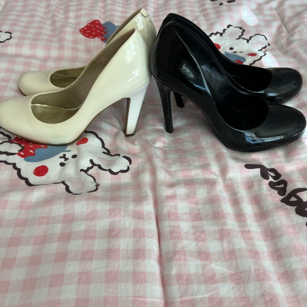 Jessica Simpson patent leather round toe pumps, 2 pairs, cream/white & black